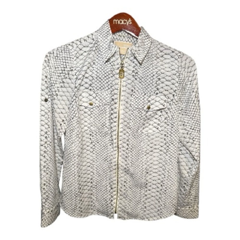 Michael Kors Snake Print Zip Up Long Sleeve Blouse Petite Small